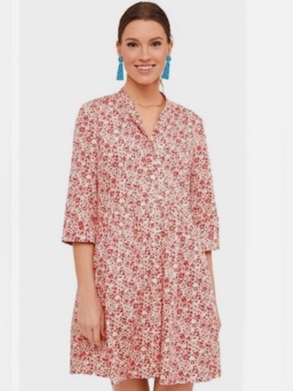 Tuckernuck Royal Shirt Dress in Vermillion Ditsy Floral, Size XXL